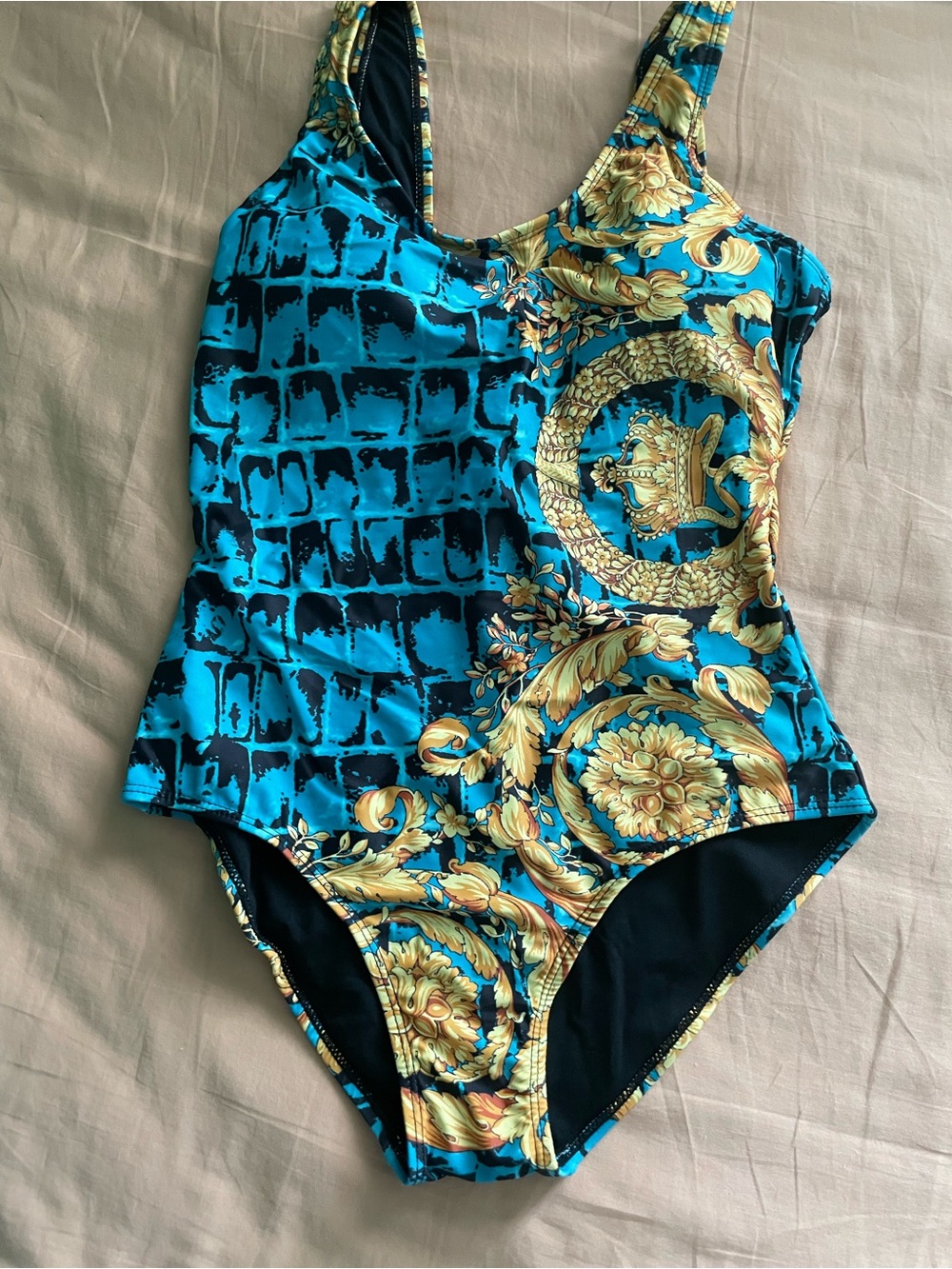 Girls' Turquoise & Gold Patterned One-Piece Swimsuit